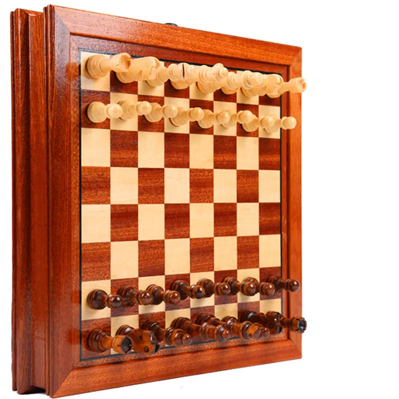 Luxe Walnoot Schaakspel Houten Figuur Met Hoge Kwaliteit Schaken Board Checkers Middeleeuwse Schaken Volwassen Kinderen Gift Family Game