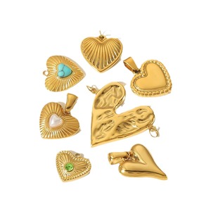 Pendentif en acier inoxydable en forme de cœur plaqué or 18 carats pour la fabrication de colliers, composants de bijoux, pierre turquoise - Product Image 5