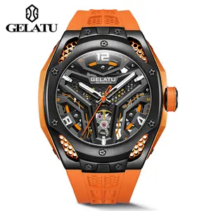 GELATU 6007 Watch Full Automatic Mechanical Watch Sports Luxury Multifunctional Waterproof Men's Wine Barrel Hollow Out Watch