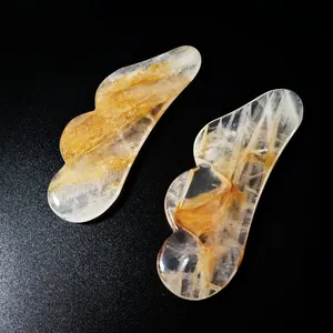 DIY ukuran kustom citrine quartz gua sha sisir pijat batu hadiah jarum