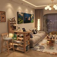 Bureau multifonctionnel en bois clair avec aquarium intégré, table basse et étagère de rangement pour salon et appartement