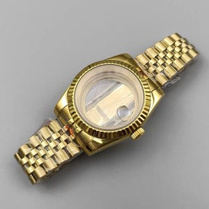 Boîtier de montre Mod Case 39 mm avec lunette dorée à bordure de type pièce de monnaie, bracelet à cinq maillons, loupe, verre saphir, compatible avec les mouvements NH35 NH36 - Product Image 2
