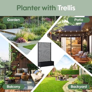 Jardinière surélevée 2-en-1 avec treillis, écran d'intimité, roues, antirouille, montage facile, bac à plantes avec trous de drainage pour patio - Product Image 4