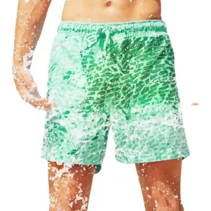 Colore personalizzato da uomo che cambia pantaloncini da spiaggia in poliestere a buon mercato costume da bagno impermeabile Quick Dry Swim Water Reveal pantaloncini da bagno da uomo