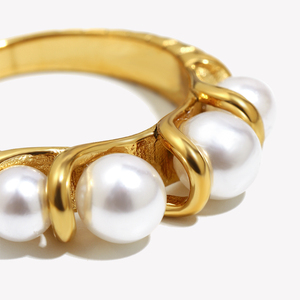 Dreamshow giả ngọc trai Hạt trang sức hợp thời trang engagement Ring vàng mạ thép không gỉ trang sức - Product Image 3