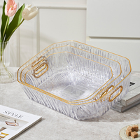 Assiette carrée en plastique avec incrustation dorée, écologique, moderne et luxueuse, pour fruits, pour les fêtes, 24 pièces