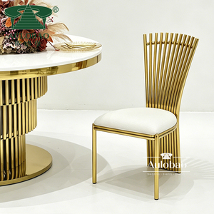 Silla de Comedor para Exteriores con Respaldo Alto, Estructura de Acero Inoxidable, Blanca y Dorada - Product Image 1