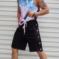 Pantalon de survêtement en coton éponge personnalisé pour hommes, short de sport décontracté avec taille élastique et fermeture à boutons sur le côté ouvert