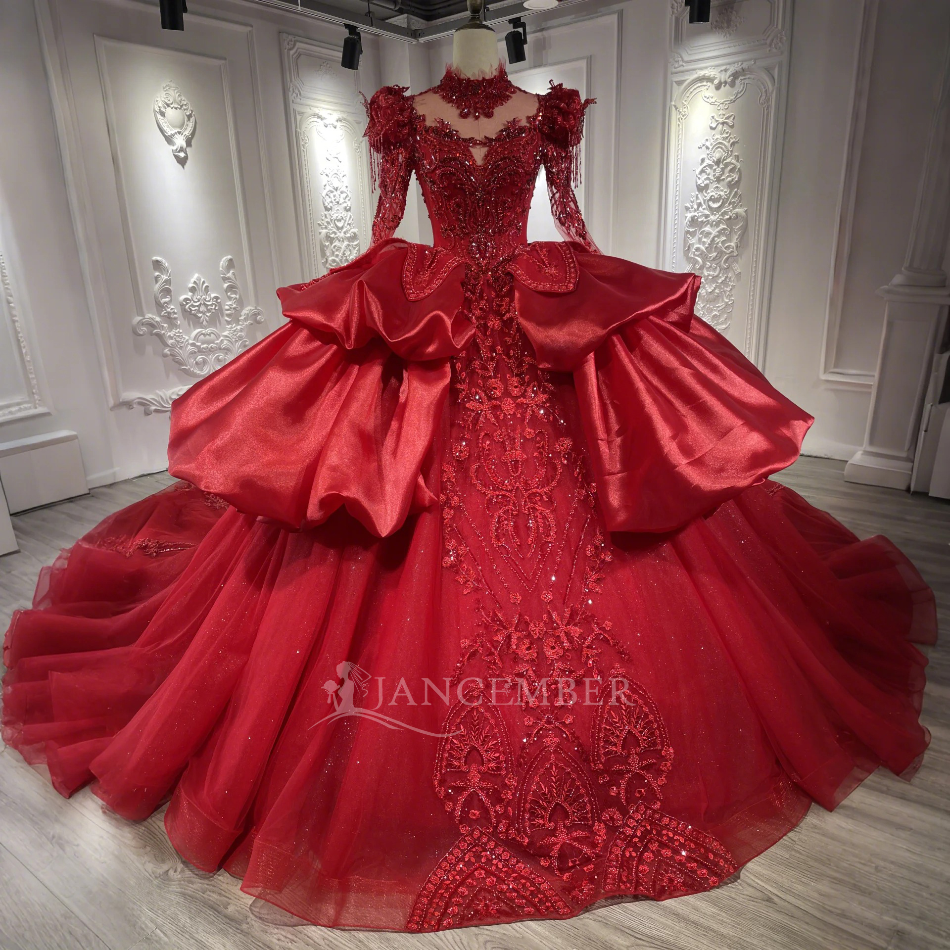 Shop Online Red Puffy Prom Dress Custom-Made Rhinestones | Alibaba.com