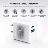 Chargeur rapide 20W PD 1C1A, chargeur mural USB C double port, prise US pour iPhone 15 14 13 12 Pro Max Samsung S23 iPad avec câble