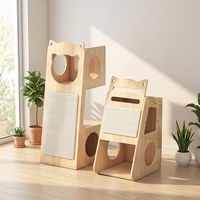 Maison pour chat moderne en bois massif, semi-fermée, avec lit pour chat, griffoir intégré, carton durable, 3 niveaux, pour toutes les saisons, vente en gros