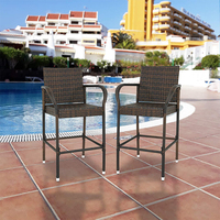 Tabouret haut en rotin brun durable avec accoudoirs et dossier, chaise de patio extérieure pour jardin, terrasse, détente
