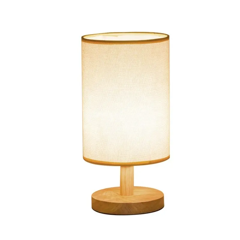 rectangular round linen fabric shade home wooden table lamp hotel beside lamp E27