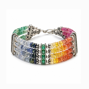 925 Sterling Silver Multi Sapphire <b>Beaded</b> <b>Bracelet</b> Handmade Gemstone Jewelry for Women - Product Image 4