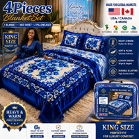 Prix de gros Hiver Ensemble de literie 4 pièces très chaud et doux en peluche motif floral, comprenant couverture, drap et taies d'oreiller, taille King