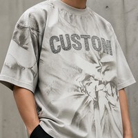 T-shirt personnalisé en coton épais, style vintage délavé à l'acide, pour homme, vente en gros, coupe oversize, imprimé graphique, streetwear, col rond