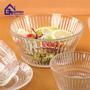 Taza y platillo de vidrio <span class=keywords><strong>H</strong></span> Line de rayas verticales hechas a máquina de alta calidad, juegos de té y tazón de taza de helado de vidrio para uso en restaurante doméstico - Product Image 4