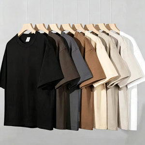 Camiseta de <span class=keywords><strong>Manga</strong></span> Corta para <span class=keywords><strong>Hombre</strong></span>, Cuello Redondo, Estilo Retro Americano, Talla Grande, Color Sólido, con Costura de Tres Agujas, 300GSM, Algodón Grueso, para <span class=keywords><strong>Verano</strong></span> - Product Image 1