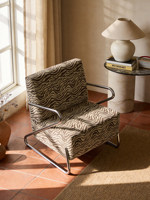 Fauteuil en acier inoxydable à imprimé léopard brun mat de style mid-century avec mousse haute densité pour salons, balcons et cafés