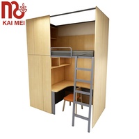 Lit superposé sur mesure en contreplaqué MFC pour dortoir scolaire avec armoire et bureau intégrés