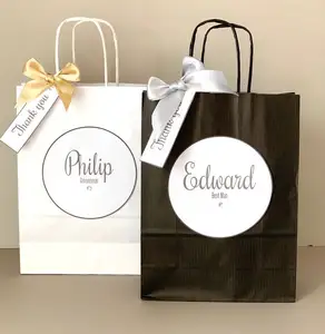 Sacchetto di carta bianca di lusso con Logo stampato personalizzato all'ingrosso per negozi al dettaglio sacchetti di carta regalo con il tuo Logo