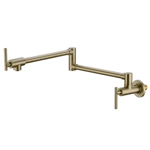 Brushed Gold SUS304 Wall Mounted Pot Filler Kitchen Faucets Foldable Taps Single Hole Sink Faucet