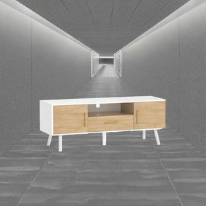 Meuble TV console de salon moderne de luxe en métal blanc doré, ensemble de meubles avec tiroirs et portes réglables en hauteur pour rangement - Product Image 3