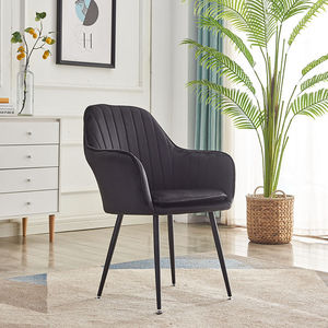 Chaise de salle à manger en tissu velours, nouveau style luxueux et matelassé, avec pieds en métal - Product Image 5