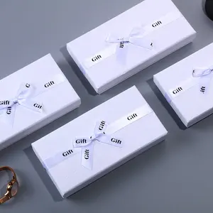 Bianco opaco elegante scatola di imballaggio di carta regalo cravatte degli uomini contenitore di regalo con il nastro arco