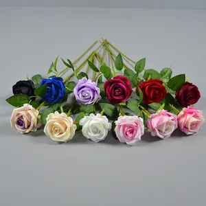 Gran oferta, Rosa artificial, seda, terciopelo, rosa, tallo largo, Rosa Blanca de tacto Real para flores decorativas de boda
