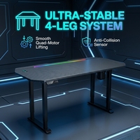 Pieds de table en acier inoxydable AOR à double moteur, capacité de charge de 250 kg, bureau de jeu avec éclairage RVB, design extensible, fibre de carbone