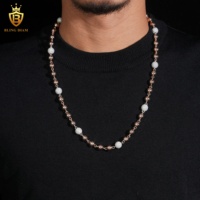 8mm personnalisé glacé boule perlée longues perles collier 925 chaînes en argent Sterling or Rose pour hommes rappeur mode Hip Hop bijoux