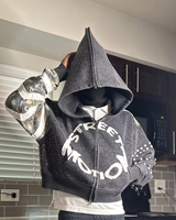 500gsm Logo personnalisé hommes lavage à l'acide soleil délavé patchs en détresse sweats à capuche broderie appliques surdimensionné Boxy hommes sweat à capuche zippé
