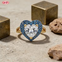 Bague Cœur en Laiton Plaqué Or 18K Hengdian avec Zircon et Saphir Bleu – Bague Tendance pour Femme au Quotidien