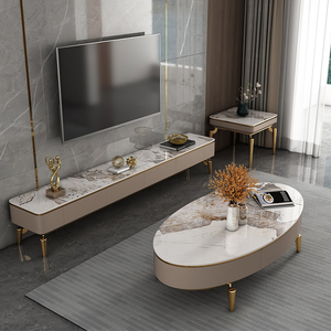 Latest Design Living Room Furniture Luxury <strong>Tv</strong> <strong>Stand</strong> and Coffee Table Set <strong>Oval</strong> Coffee Table and Square <strong>TV</strong> <strong>Stand</strong> Combination - Product Image 3
