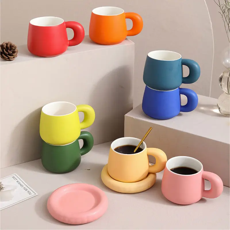 Creative Macaron Matte Frosted Ceramic Coffee Cup Breakfast Pot Belly Cup Office Milk Cup