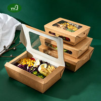Boîte à nouilles et salades en papier kraft biodégradable VVG avec fenêtre, conteneur alimentaire jetable pour plats à emporter, emballage pour restauration rapide