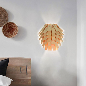 Handmade Wood Veneer Wall <b>Lamp</b> 39cm X 39cm E27 LED Light Source For <b>Study</b> Hotel Tea Room Restaurant - Product Image 3