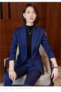 <span class=keywords><strong>Veste</strong></span> de costume <span class=keywords><strong>bleu</strong></span> <span class=keywords><strong>marine</strong></span> à carreaux pour femmes de bureau, nouvelle mode, pantalon à jambes étroites, 81% polyester, 19% élasthanne, blazers professionnels - Product Image 2