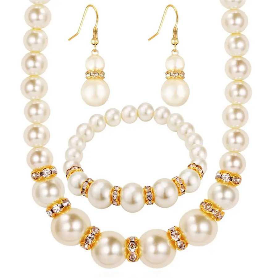 PUSHI cheap pearl necklace and earrings set jewelry set for women and girls indian bridal african jewelry sets wedding