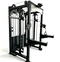 Mesin Smith Gym Rumahan Komersial 3-in-1 dengan Beban Selectorized Ganda 70kg, Konstruksi Baja Karbon, Kabel Cross Power Pulse
