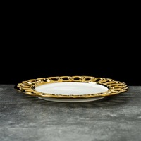 Service de vaisselle de luxe en céramique creuse à bord doré personnalisé avec motif de fleurs pour mariages, restaurants et fêtes