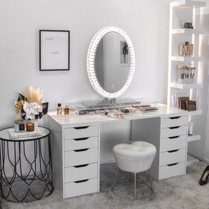 Miroir de <span class=keywords><strong>coiffeuse</strong></span> à <span class=keywords><strong>LED</strong></span> en cristal avec écran tactile, fonction anti-buée, design Art Déco, pour anniversaire - Product Image 2