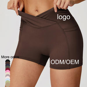 Shorts de sport taille haute pour femmes avec poches, effet froncé aux fesses, pour <span class=keywords><strong>la</strong></span> course et l'entraînement, 5 pouces, en Spandex, pour fabricants - Product Image 1