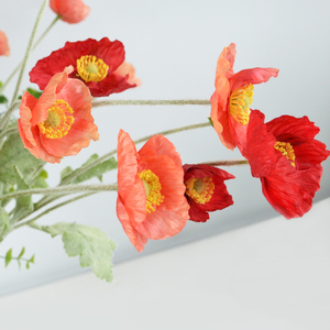 Fiore di papavero di seta artificiale floccato stelo pieghevole decorazione per la casa centro tavolo pezzo matrimonio rosa rosso arancio <span class=keywords><strong>crema</strong></span> - Product Image 4