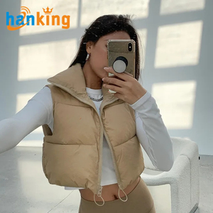 <strong>Women</strong> Stand Collar Sleeveless Puffy Zip up <strong>Lightweight</strong> Cropped Warm Vest <strong>Coat</strong> Ladies Solid Thermal <strong>Coat</strong> Jacket for Fall Winter - Product Image 1