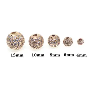 Grosir manik-manik Spacer CZ bagian perhiasan membuat anting pesona kalung mikro Pave DIY manik-manik bulat untuk perhiasan Accessoris