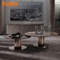 Meubles de salon de luxe, table basse moderne en marbre et acier inoxydable doré miroir