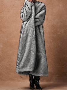 Nouvelle mode d'hiver, élégant manteau en <span class=keywords><strong>fausse</strong></span> <span class=keywords><strong>fourrure</strong></span> vintage simple à manches longues pour femmes, col rabattu, fermeture à un bouton, coupe ample - Product Image 4