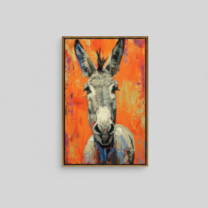Arte de pared en lienzo de burro colorido - Impresión de retrato caprichosa para decoración rústica, LIEÑO ENMARCADO EN DORADO - Product Image 2